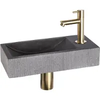 Differnz Fonteinset Ribble Natuursteen 38x18x8 cm Zwart Met Rechte Kraan Mat Goud