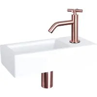 Differnz Fonteinset ravo keramiek 38.5x18.5x9 cm wit met gebogen kruis kraan rood koper