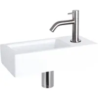 Differnz Ravo fonteinset – 38.5x18.5x9.5 cm – keramiek wit glans – gebogen mat chromen kraan 38.400.74