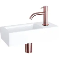 Differnz Fonteinset ravo keramiek 38.5x18.5x9 cm wit met gebogen kraan rood koper