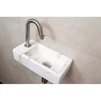 Mueller Mini Apa fonteinset links met wit marmeren fontein en gebogen RVS kraan