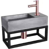 Differnz Ravo fonteinset – 38.5x18.5x25 cm – beton donker grijs – rechte koperen kraan – met zwart frame 38.402.12