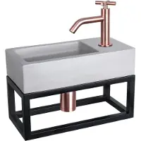 Differnz Fonteinset ravo beton en handoekrek 38.5x18.5x9 cm licht grijs met gebogen kruis kraan rood koper