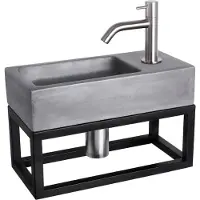 Differnz Fonteinset ravo beton en handoekrek 38.5x18.5x9 cm donker grijs met gebogen kraan mat chroom