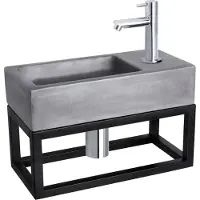 Differnz Fonteinset ravo beton en handoekrek 38.5x18.5x9 cm donker grijs met rechte kraan chroom
