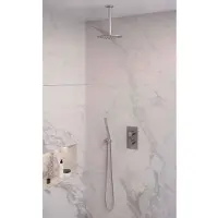Brauer Brushed Edition thermostatische inbouw regendouche 3-weg omstelling SET 29 met 20 cm douchekop en plafondarm en staaf handdouche en doucheslang en wandaansluitbocht RVS geborsteld PVD
