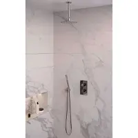 Brauer Chrome Edition thermostatische inbouw regendouche 3-weg omstelling SET 29 met 20 cm douchekop en plafondarm en staaf handdouche en doucheslang en wandaansluitbocht chroom