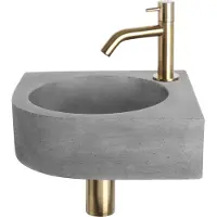 Differnz Cleo hoekfonteinset – 31.5x31.5x10 cm – beton grijs – gebogen mat gouden kraan 38.401.30