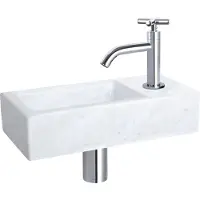Differnz Fonteinset helios 37.5x18.5x9.5 cm marmer wit met gebogen kruis kraan chroom