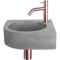 Differnz Cleo fonteinset donkergrijs beton met gebogen kraan rood koper