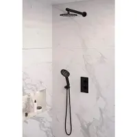Brauer Black Edition thermostatische inbouw regendouche 3-weg omstelling SET 31 met 20 cm douchekop en rechte muurarm en 3-standen handdouche en doucheslang en wandaansluitbocht mat zwart
