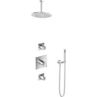 Hotbath IBS 2 Get Together Inbouw Doucheset Laddy Vierkant - Geborsteld Nikkel - Met Staafhanddouche - 30cm Hoofddouche - Met Plafondbuis 15cm - Kranen, Douchekranen, Douchesets, Inbouw douchesets