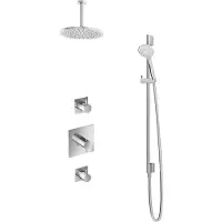 Hotbath IBS 2 Get Together Inbouw Doucheset Laddy Vierkant - Geborsteld Nikkel - Met Ronde 3 Standen Handdouche - 25cm Hoofddouche - Met Plafondbuis - Kranen, Douchekranen, Douchesets, Inbouw