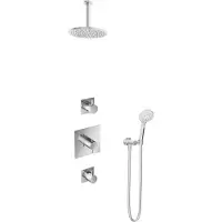 Hotbath IBS 2 Get Together Inbouw Doucheset Laddy Vierkant - Geborsteld Nikkel - Met Ronde 3 Standen Handdouche - 20cm Hoofddouche - Met Plafondbuis - Kranen, Douchekranen, Douchesets, Inbouw