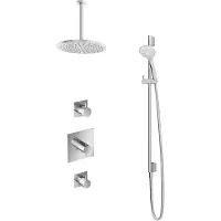 Hotbath IBS 2 Get Together Inbouw Doucheset Laddy Vierkant - Geborsteld Nikkel - Met Ronde 3 Standen Handdouche - 30cm Hoofddouche - Met Plafondbuis - Kranen, Douchekranen, Douchesets, Inbouw