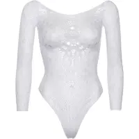 Leg avenue Gehaakte kanten string body met lange mouwen - Wit