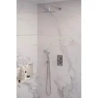 Brauer Brushed Edition thermostatische inbouw regendouche 3-weg omstelling SET 33 met 20 cm douchekop en gebogen muurarm en 3-standen handdouche en doucheslang en wandaansluitbocht RVS geborsteld PVD