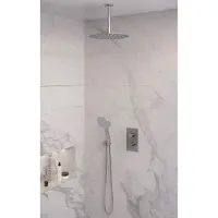 Brauer Brushed Edition thermostatische inbouw regendouche 3-weg omstelling SET 36 met 30 cm douchekop en plafondarm en 3-standen handdouche en doucheslang en wandaansluitbocht RVS geborsteld PVD