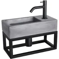 Differnz Fonteinset ravo beton en handoekrek 38.5x18.5x9 cm donker grijs met gebogen kraan mat zwart
