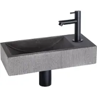 Differnz Fonteinset ribble natuursteen 38x18x8 cm zwart met rechte kraan mat zwart