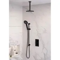 Brauer Inbouw Regendouche Set Black Edition Plafond Uitloop Ronde Hoofddouche 20 cm Met Glijstang en Handdouche 3 Standen Mat Zwart