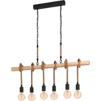 Eglo 43319 Youngstown Hanglamp Staal Zwart/Hout Bruin - 6 x E27
