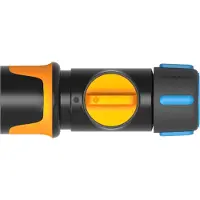 Fiskars Slangkoppeling, met On/Off-ventiel, SoftGrip-contactpunten, universele maat, Ø 1,3-1,5 cm (1/2-5/8''), 65 g, zwart/oranje/blauw, 1027086