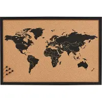 Zeller Prikbord wereldkaart - zwart - 60 x 40 cm - kurk/hout - memobord