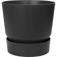 Elho Greenville Rond 40 - Grote Bloempot voor Buiten met Waterreservoir - 100% Gerecycled Plastic - Ø 39 x H 36.8 cm - Living black