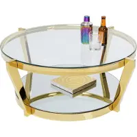 Kare design Monocolo Ronde Salontafel Diameter 90 Cm - Glazen Tafelblad - Goudkleurig Metaal