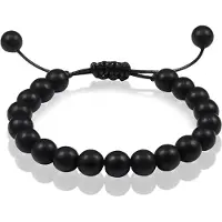 Memphis Verstelbare kralen armband Zwart Matte Agaat 8mm
