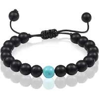 Memphis Kralen armband Zwart verstelbaar Matte Agaat Turkoois 8mm
