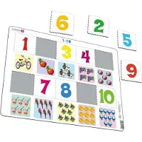 Larsen Getallen 1–10 – Puzzel – Leren rekenen – Getallen – Educatieve legpuzzel voor kinderen – 10 stukjes – Gemaakt in Noorwegen – Extra dikke 2,5 mm stukjes – Tray met vaste rand