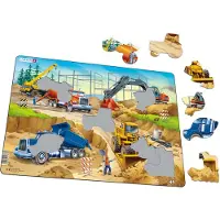 Larsen De bouwplaats – Puzzel – Voertuigen & Techniek – Bouwplaats – Educatieve legpuzzel voor kinderen – 30 stukjes – Gemaakt in Noorwegen – Extra dikke 2,5 mm stukjes – Tray met vaste rand