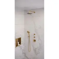 Brauer Regendoucheset inbouw gold edition thermostatisch 20 cm met gebogen wandarm en handdouche 3-standen losse stopkranen geborsteld goud