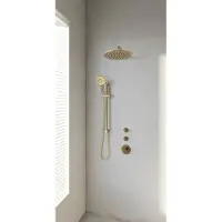Brauer Regendoucheset inbouw gold edition thermostatisch 30 cm met gebogen wandarm, glijstang en handdouche 3-standen losse stopkranen geborsteld goud