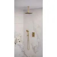 Brauer Regendoucheset Inbouw Gold Edition Thermostatisch 30cm met 3-Weg Omstelling, Plafondarm en 3-Standen Handdouche Geborsteld Goud