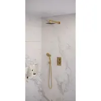Brauer Regendoucheset inbouw gold edition thermostatisch 20 cm met 3-weg omstelling, wandarm en 3-standen handdouche geborsteld goud