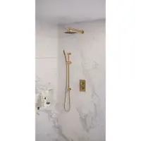 Brauer Regendoucheset inbouw gold edition thermostatisch 20 cm met 3-weg omstelling, wandarm, glijstang en staaf handdouche geborsteld goud