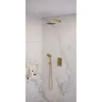 Brauer Regendoucheset inbouw gold edition thermostatisch 20 cm met 3-weg omstelling, gebogen wandarm en 3-standen handdouche geborsteld goud