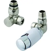 Eastbrook Valve radiator aansluitset haaks gedraaid met thermostaat 15mm RVS/wit