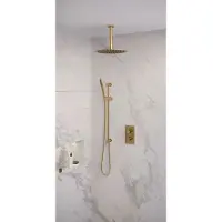 Brauer Regendoucheset Inbouw Gold Edition Thermostatisch 30cm met 3-Weg Omstelling, Plafondarm, Glijstang en Staaf Handdouche Geborsteld Goud