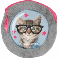 Rachaelhale Rachael Hale Clever Kitty - Rond Pluche etuitje - inclusief 2 notebooks - 13x13cm - Grijs