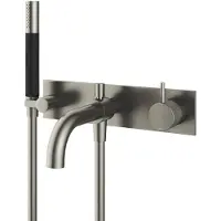 Hotbath Cobber X afbouwdeel inbouw douche/vrijstaande badmengkraan met automatische omstelinrichting geborsteld nikkel