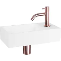 Differnz Fonteinset solid solid surface 36x18.5x9 cm wit met gebogen kraan rood koper