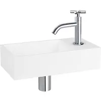Differnz Fonteinset Solid Solid Surface 36x18.5x9 cm Wit Met Gebogen Kruis Kraan Chroom