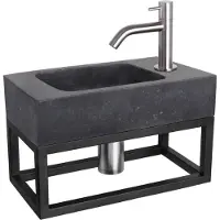Differnz Force fonteinset natuursteen bombai black met handdoekrek en gebogen kraan mat chroom