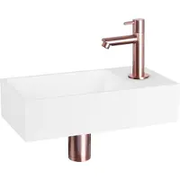 Differnz Fonteinset solid solid surface 36x18.5x9 cm wit met rechte kraan rood koper