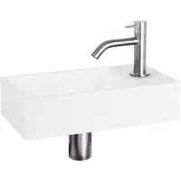 Differnz Solid fonteinset – 36x18.5x9 cm – solid surface wit – gebogen mat chromen kraan SW543205/SW679905/SW696217/SW705498