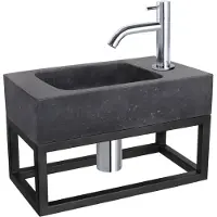 Differnz Fonteinset bombai natuursteen en handoekrek 40x22x9 cm zwart met gebogen kraan chroom